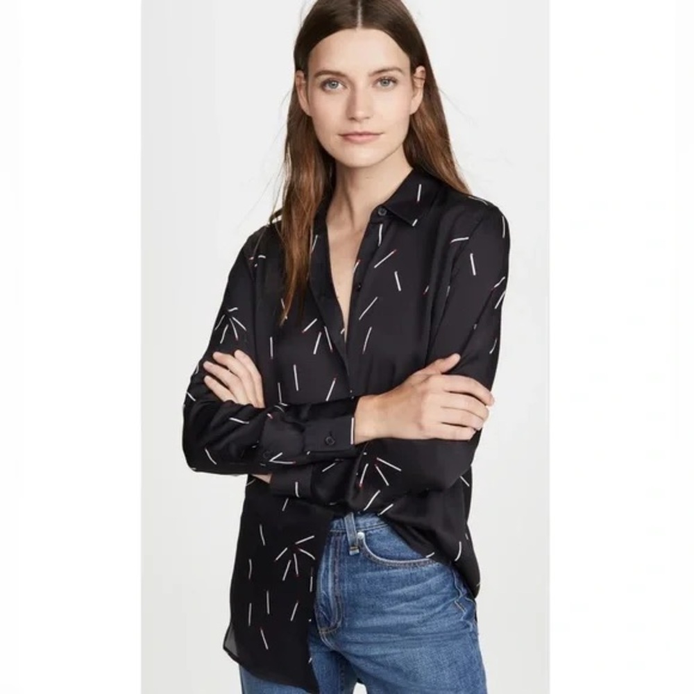 Equipment Essential Matchstick Pattern Satin Shirt, Small